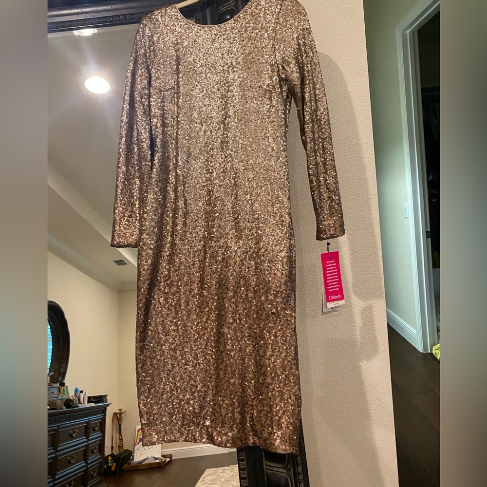 Brand new with tags dress gold ombré Sequin Sparkly Glitter  midi dress size 4